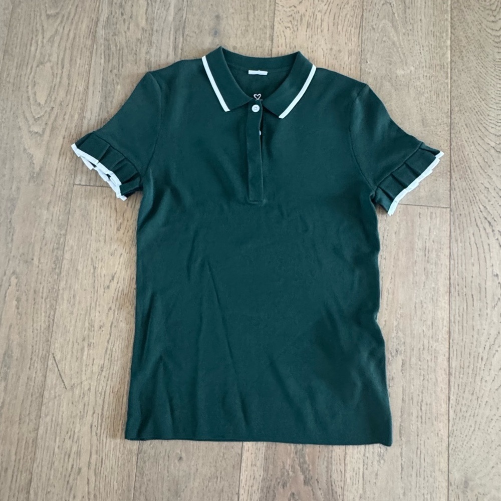 Daily Sports Awara Nori Green Knit Short Sleeve Polo Shirt Xs